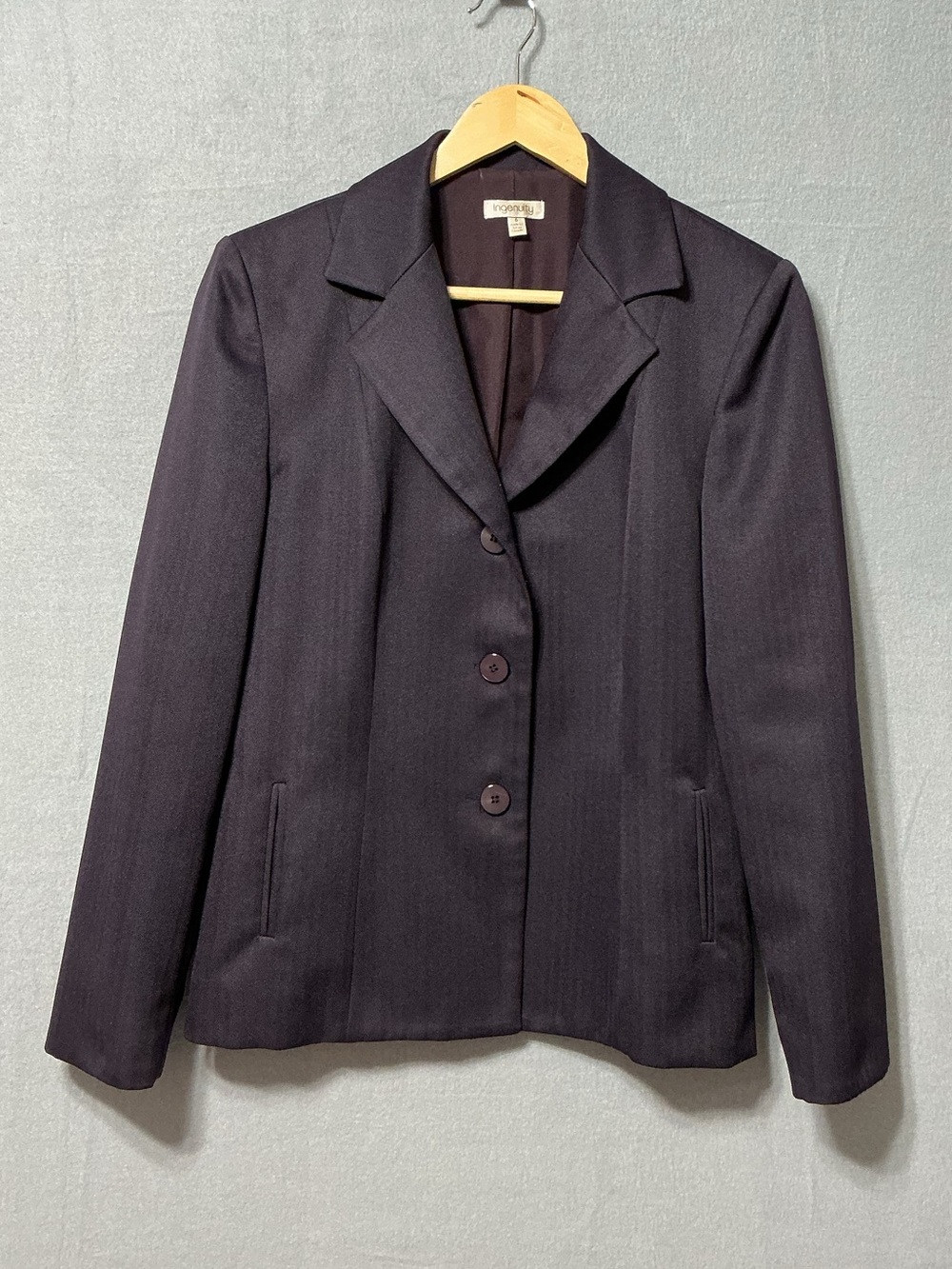 Ingenuity Women’s Size 6 Plum Blazer Shoulder Pads 3 Button Tailored Jacket